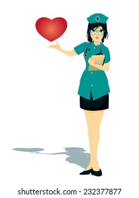 Heart of a doctor with a white background.