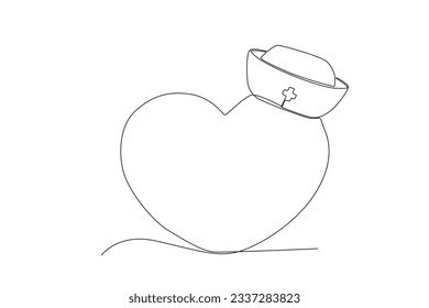 A heart with a doctor's hat on it. World heart day one-line drawing