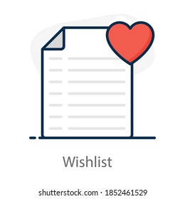 Heart with document, an icon style of wishlist 