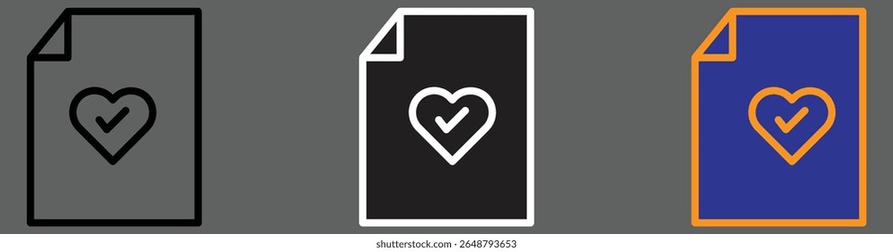 Ícone do documento cardíaco simbolizando o relatório de bem-estar, dados de saúde ou bem-estar emocional com fundo transparente