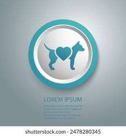 Corazón con icono de perro azul, amor o cuidado de un animal, donar o caridad para mascota, logotipo, Ilustración vectorial de trazo editable