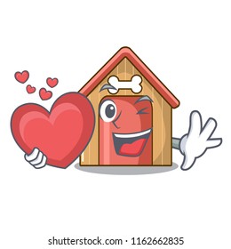 With heart dog house isolated on mascot cartoon