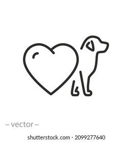 Heart With Dog Icon, Love Or Care For A Animal, Donate Or Charity For Pet, Logo, Thin Line Symbol On White Background - Editable Stroke Vector Illustration