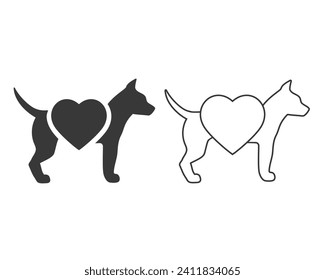 Heart with dog line icon set, love or care for a animal, donate or charity for pet, logo, editable stroke vector illustration