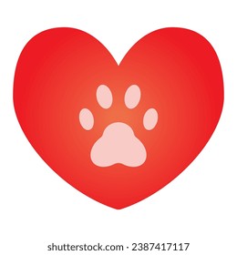 Heart with dog paw flat icon. Heart and paw print color icons in trendy flat style. Animal footprint in heart gradient style design, designed for web and app. Eps 10