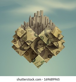 Heart. Dollar. City. Vector format