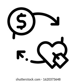 Heart Dollar Coin Icon Vector. Outline Heart Dollar Coin Sign. Isolated Contour Symbol Illustration
