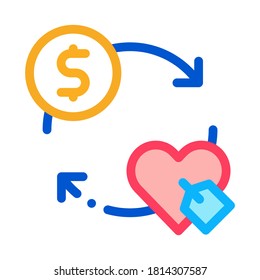 Heart Dollar Coin Icon Vector. Outline Heart Dollar Coin Sign. Isolated Contour Symbol Illustration