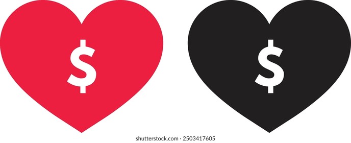 Heart with dollar icon . Donate icon . Money love symbol . Vector illustration