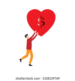 Heart dollar icon. Flat cartoon character isolated on white background