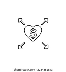 icono de corazón y dólar, ilustración vectorial