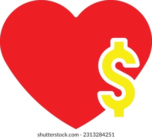 heart dollar money finance cash Flat