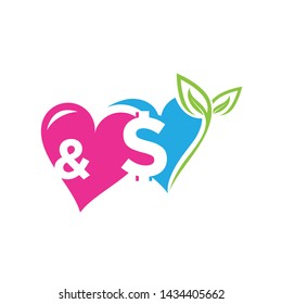 heart and dollar shape vector design illustration