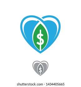 heart and dollar shape vector design illustration