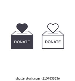 Heart With Donate Box Icon, Outline Vector Sign Isolated On White. Charity Illustration.