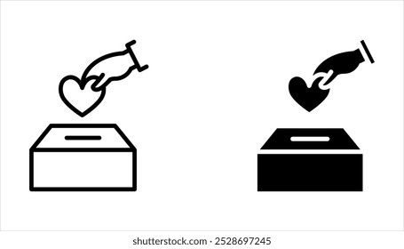 Corazón con el icono de la caja de donar. Ilustración de caridad sobre fondo blanco