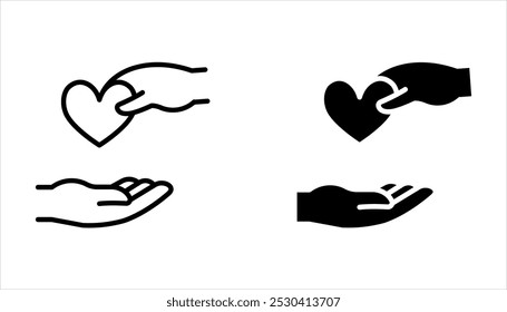 Heart with donate box icon set. Charity illustration on white background
