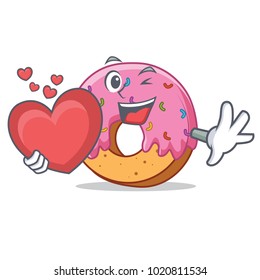 With heart Donut mascot cartoon style