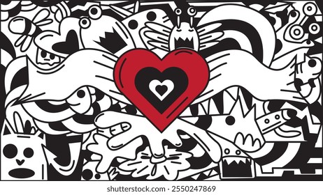 Corazón con el patrón del arte del doodle. conveniente para el fondo y el Fondo de pantalla. Doodle dibujado a mano lindo 4K 