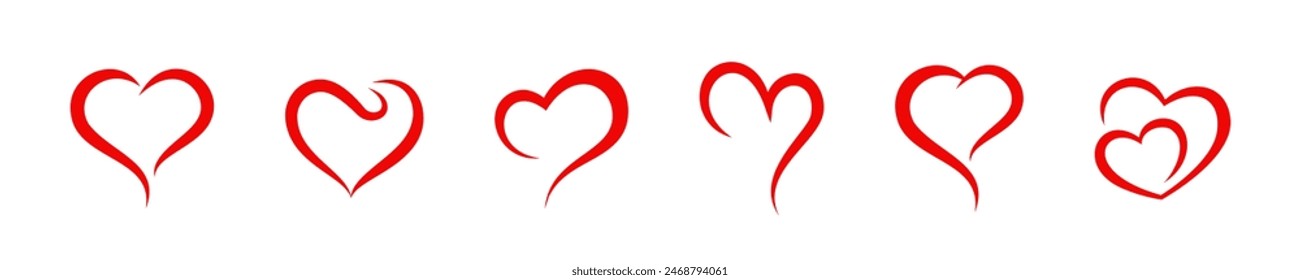 Heart doodle brush drawn set. Hearts sketchy valentine collection.