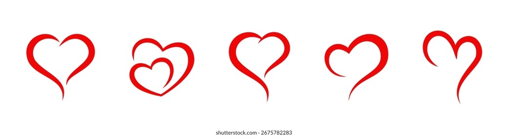 Corazón doodle cepillo dibujado conjunto. Corazones de colección de San Valentín incompleta.