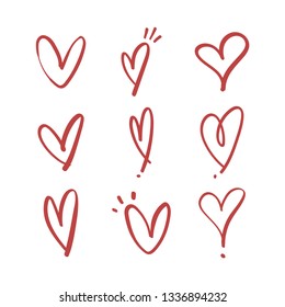 Heart doodle collection, hand drawn love symbol