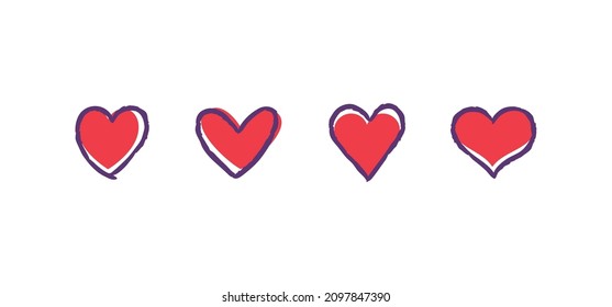 Heart doodle collection. Hand drawn hearts, sketched romance love illustration symbol.
