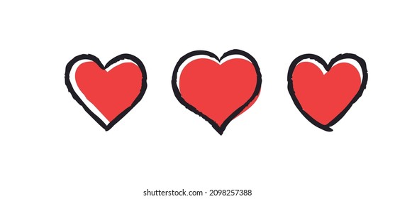 Heart doodle collection. Hand drawn hearts, sketched romance love illustration symbol.