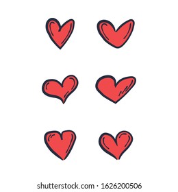 Heart doodle collection. Set of hand drawn hearts. Valentine's day love illustrations.