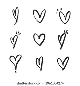 Heart doodle collection. Valentine's day love collection symbols. Hand drawn illustrated hearts.