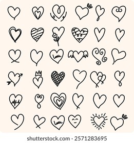 Heart doodle elements vector set