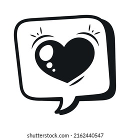 icono monocromático de expresión de doodle de corazón