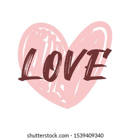 Heart doodle icon with love text calligraphy