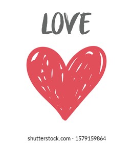 Heart doodle icon with Love text word. Hand drawn sketch illustration.