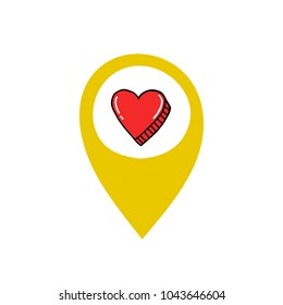 heart doodle icon, map pointer