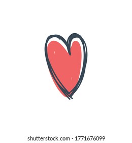 Heart doodle icon, symbol of love. Hand drawn illustration. 