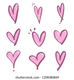 Heart doodle icons, hand drawn symbol of love