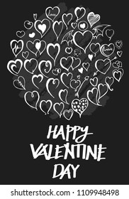 Heart doodle illustration circle form wallpaper background line sketch style set on chalkboard