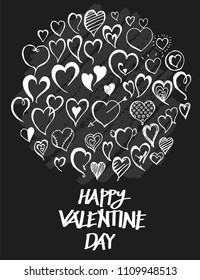 Heart doodle illustration circle form wallpaper background line sketch style set on chalkboard