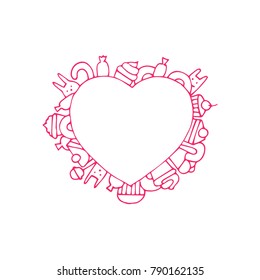 Heart doodle isolated art. Vector illustration for coloring book. Valentine day greeting card. Pink design. Hand draw.