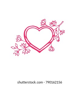 Heart doodle isolated art. Vector illustration for coloring book. Valentine day greeting card. Pink design. Hand draw.