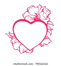 Heart doodle isolated art. Vector illustration for coloring book. Valentine day greeting card. Pink design. Hand draw.