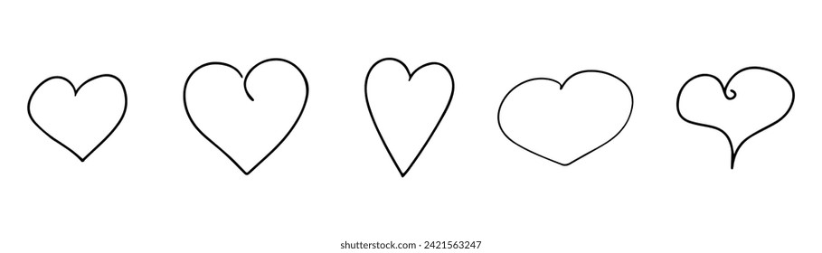 Heart doodle. Line heart. Valentine day icons. Sketch drawing love hearts.  Stock Vector