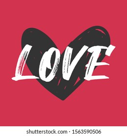 Heart doodle with LOVE text, grunge illustration. Hand drawn.