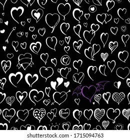 Heart doodle seamless background seamless pattern. Drawing illustration hand drawn vector on chalkboard