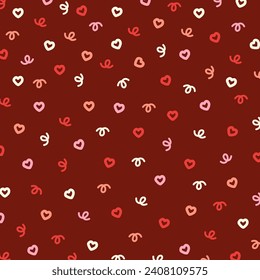 heart and doodle seamless pattern illustration. Romantic pink and red hearts background print. Valentine's day 