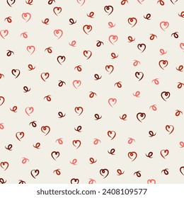 heart and doodle seamless pattern illustration. Romantic pink and red hearts background print. Valentine's day 