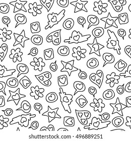 Seamless Doodle Stars Hearts Pattern Hand Stock Vector (Royalty Free ...