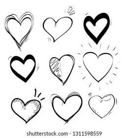 heart doodle set icon vector