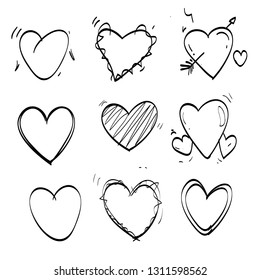 heart doodle set icon vector